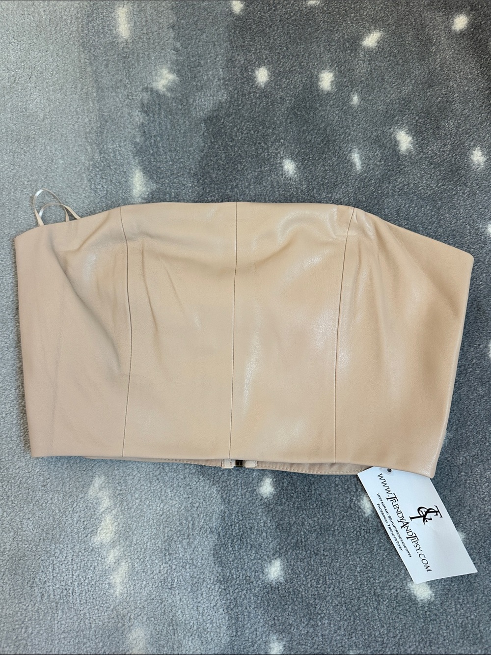Audrey 3+1 Beige Strapless Faux-Leather Crop Top
